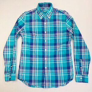 J. Crew Lightweight Small Blue White Teal Button Down Long Sleeve Cotton Shirt